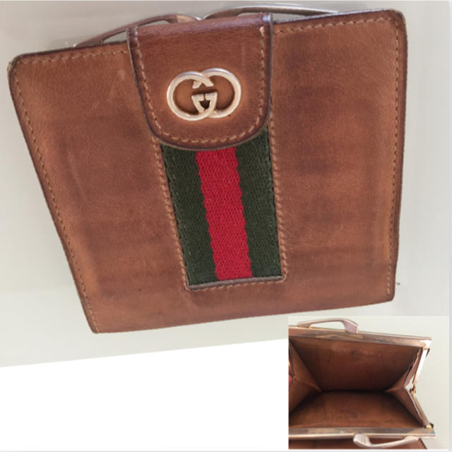 Gucci - 【月初めお値下げ】GUCCI シェリーライン がま口 革 二つ 折り 財布の通販 by ニジ｜グッチならラクマ