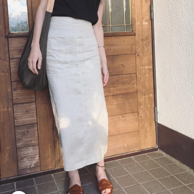 新品 Mila Owen  パッチポケット付リネンAラインスカート