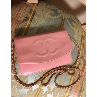 シャネル(CHANEL)の正規品 シャネル チェーンウォレット ピンク キャビアスキン 財布 斜めがけ(財布)