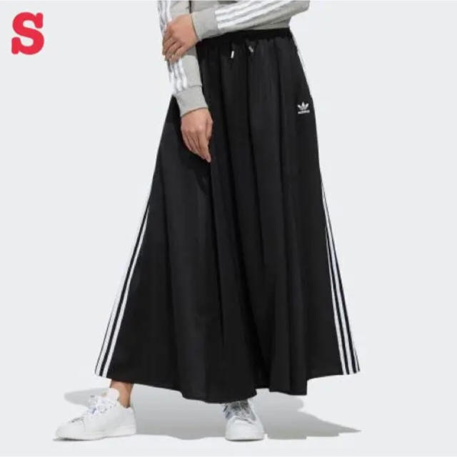 adidas - アディダス オリジナルス 3ストライプ ロング サテンスカート 黒 S 新品
