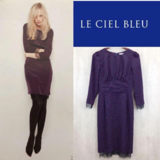 ルシェルブルー(LE CIEL BLEU)の【美品】LE CIEL BLUE☆ドット柄ワンピースドレス(ひざ丈ワンピース)