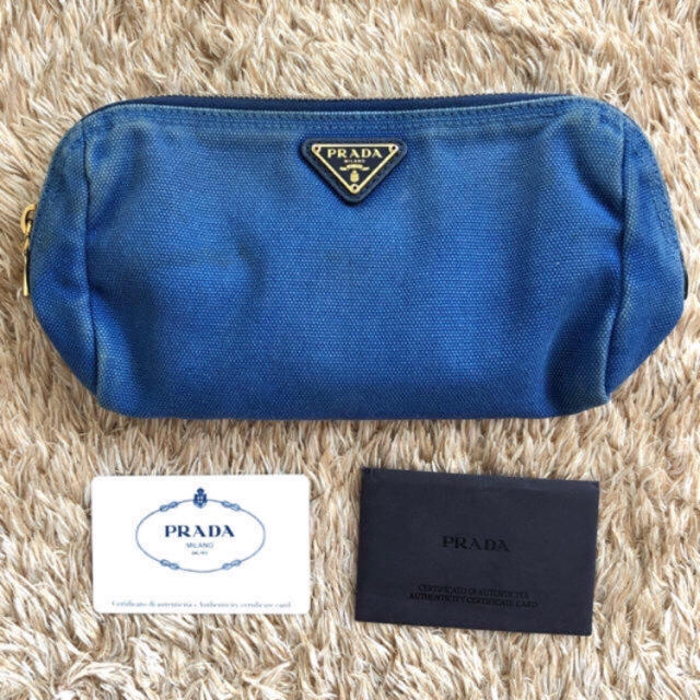 ンバス PRADA メイク化粧ポーチ デニム素材の通販 by erk's shop