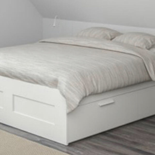イケア(IKEA)のIKEA 収納付きベッド マット付き   白(セミダブルベッド)