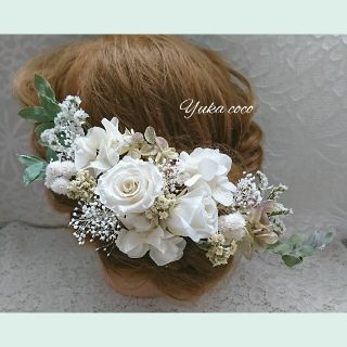 ドライフラワー ヘッドドレス 髪飾り❁¨̮White green(ヘッドドレス/ドレス)