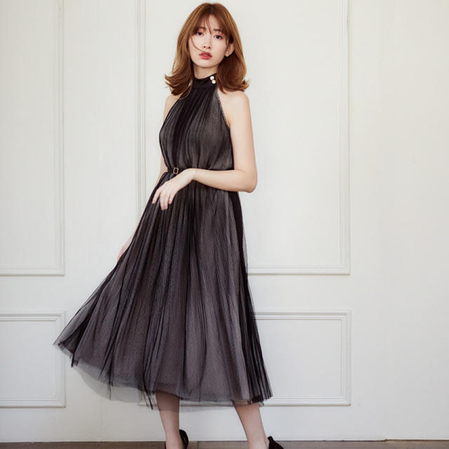 新品・herlipto pleated tulle midi dress-