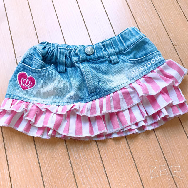 BABYDOLL(ベビードール)のピンクストライプ ♚ デニム スカート  80 キッズ/ベビー/マタニティのベビー服(~85cm)(スカート)の商品写真