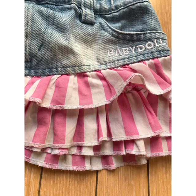 BABYDOLL(ベビードール)のピンクストライプ ♚ デニム スカート  80 キッズ/ベビー/マタニティのベビー服(~85cm)(スカート)の商品写真