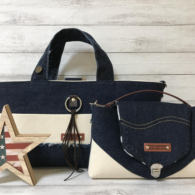 ハンドメイド_denim×キャンバス_リメイクバッグ＆ポーチ