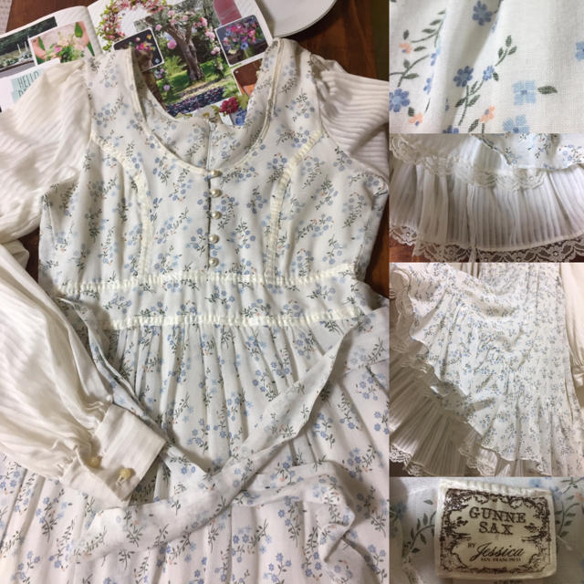 GUNNE SAX(ガニーサックス)のgunne sax 70s vintage 裾二重 豪華なふんわり ドレス レディースのワンピース(ひざ丈ワンピース)の商品写真