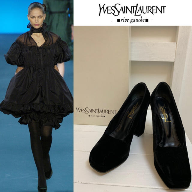 Saint Laurent(サンローラン)のYVES SAINT LAURENT ITALY製 ピラーティ期 ベロアパンプス レディースの靴/シューズ(ハイヒール/パンプス)の商品写真