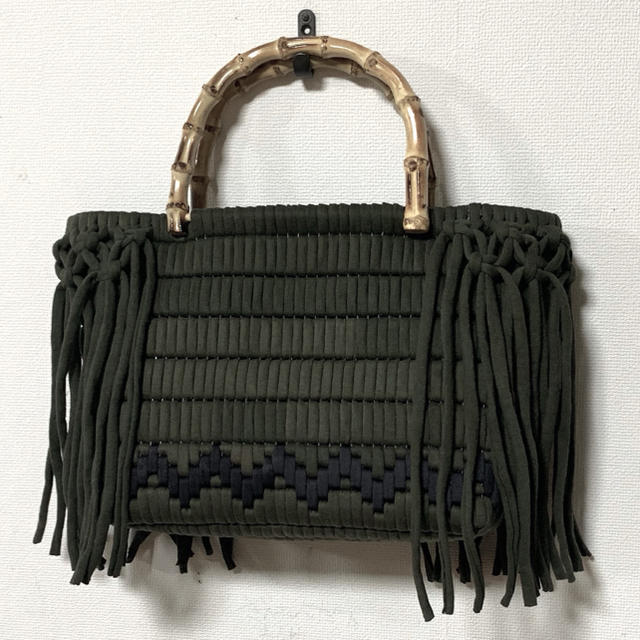 オルテガ柄 ネット編み フリンジトートバッグ ハンドメイドのファッション小物(バッグ)の商品写真
