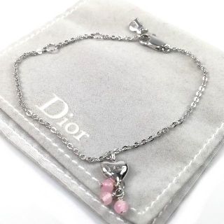 クリスチャンディオール(Christian Dior)の美品 ディオール ハート ピンク ビーズ シルバー ブレス ZM30(ブレスレット/バングル)