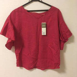 ジーユー(GU)のGU ピンク リネンブレンドフレアスリーブシャツ(シャツ/ブラウス(半袖/袖なし))