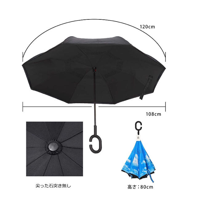 雨の日に楽しくおしゃれに！逆さ傘  約120cm 3
