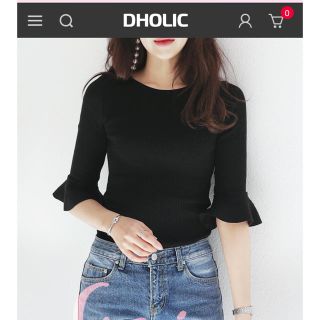 ディーホリック(dholic)のDHOLICラッフルスリーブスリムフィットニット(カットソー(長袖/七分))