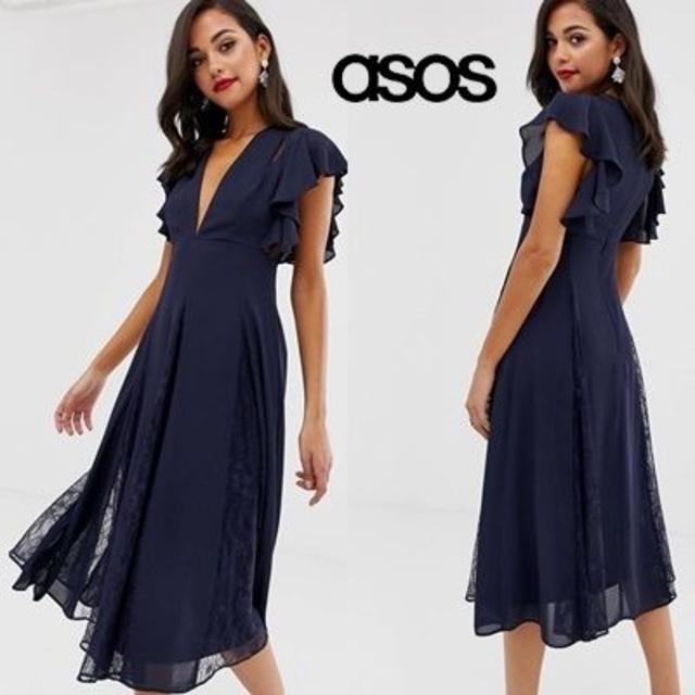 ASOS DESIGN レースパネル ミディアムドレス 独特な 【送料無料】 www ...