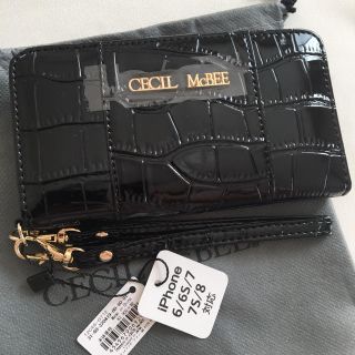 セシルマクビー(CECIL McBEE)の新品 セシルマクビー クロコ型 手帳型 iPhoneケース ブラック 黒(iPhoneケース)