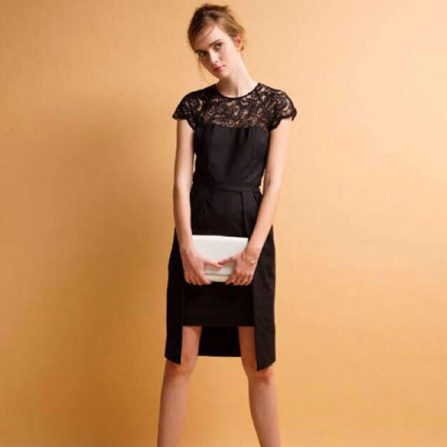 LagunaMoon(ラグナムーン)のラグナムーン  レングス スカラップ ドレス ブラック レディースのフォーマル/ドレス(ミディアムドレス)の商品写真