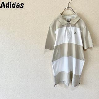 アディダス(adidas)の【人気】アディダス 太ボーダーポロシャツ ホワイトxベージュ サイズM(ポロシャツ)