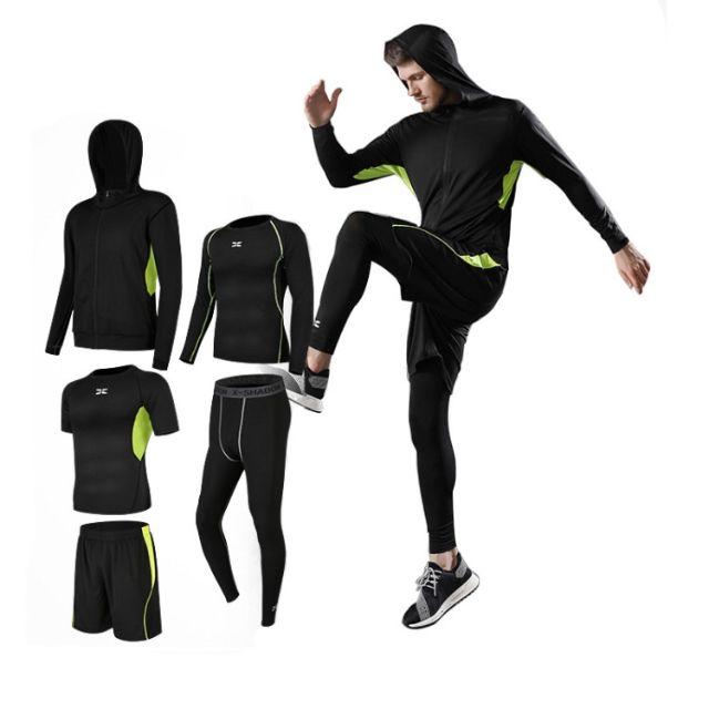 スポーツウェア 運動服 上下 5点セット メンズ BLACK+GREEN スポーツ/アウトドアのランニング(ウェア)の商品写真