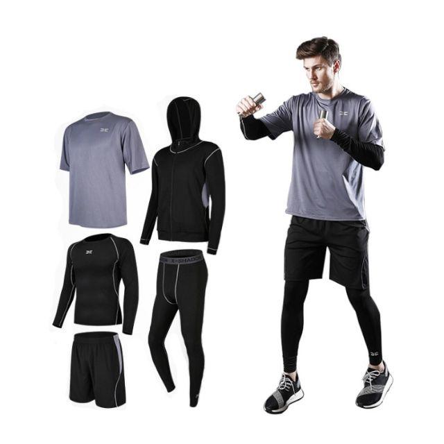 スポーツウェア 運動服 上下 5点セット メンズ GRAY+BLACK スポーツ/アウトドアのランニング(ウェア)の商品写真