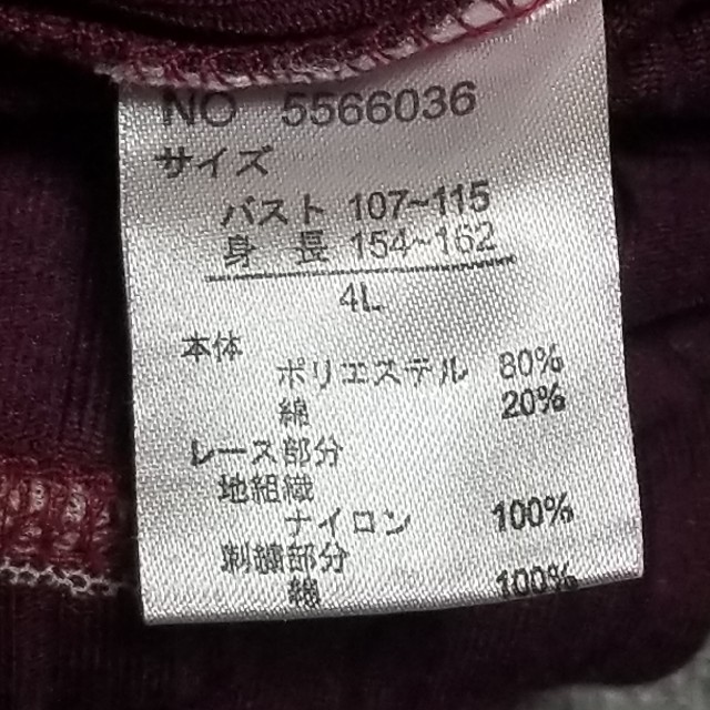 値下げ↘️首元Vカットソー　4L　ワインレッド レディースのトップス(カットソー(長袖/七分))の商品写真