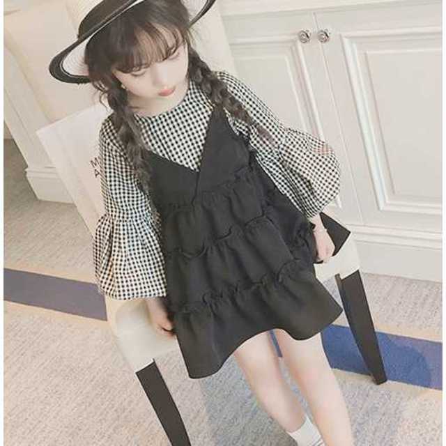 100★新品　フリル袖ワンピース　女児　ギンガムチェック　 キッズ/ベビー/マタニティのキッズ服女の子用(90cm~)(ワンピース)の商品写真