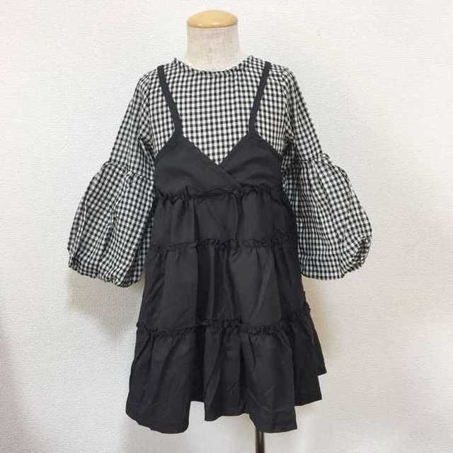 100★新品　フリル袖ワンピース　女児　ギンガムチェック　 キッズ/ベビー/マタニティのキッズ服女の子用(90cm~)(ワンピース)の商品写真