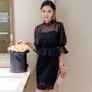 花柄 シースルー ドレス ワンピース レディース セットアップ(ミニワンピース)