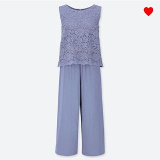 ユニクロ(UNIQLO)のユニクロ　レースオールインワン　ブルー(オールインワン)