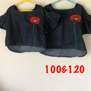 ベルメゾン(ベルメゾン)の姉妹お揃い Tシャツ 刺繍 花 100 120(Tシャツ/カットソー)