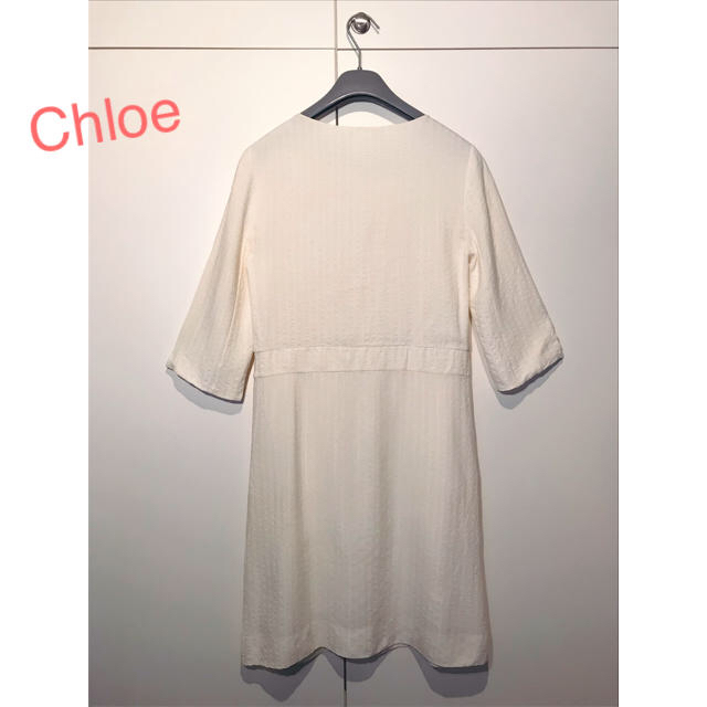 Chloe(クロエ)のクロエ Chloe シルク オフホワイト 膝丈 ワンピース レディースのワンピース(ひざ丈ワンピース)の商品写真