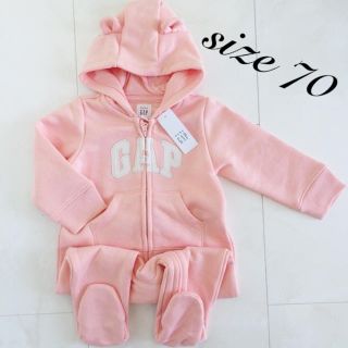 ベビーギャップ(babyGAP)の新品❁size 70♡GAPロゴ付き くま耳フード 裏起毛 カバーオール♡gap(カバーオール)