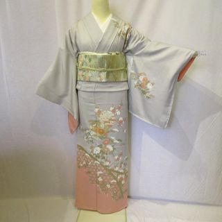 1626高身長薄グレーボカシ訪問着 袷単品(着物)