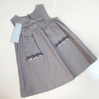 タルティーヌ エ ショコラ(Tartine et Chocolat)のいく様専用♡新品 タルティーヌエショコラリボンコーデュロイワンピース グレー90(ワンピース)