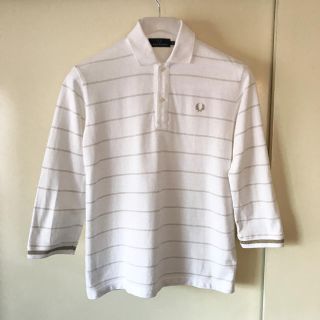 フレッドペリー(FRED PERRY)の美品【送料無料】FRED PERRY  七分袖ポロシャツ 白 メンズＳ(ポロシャツ)