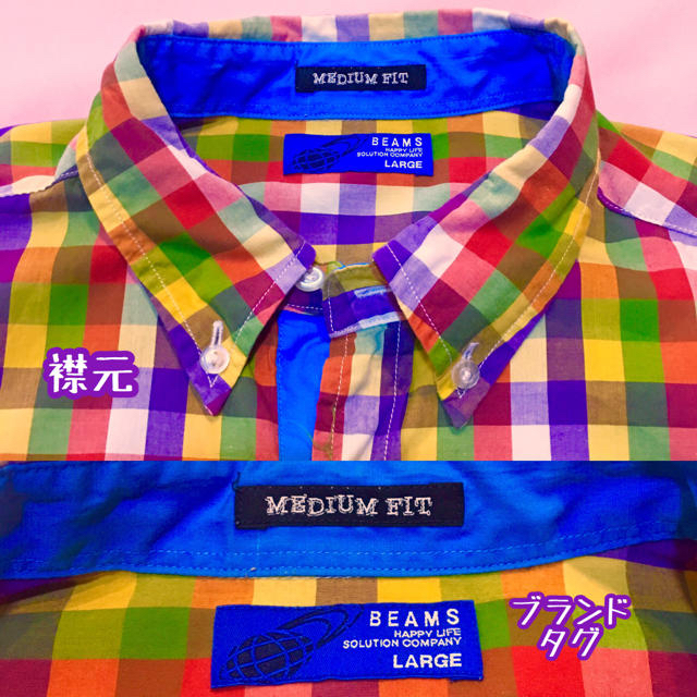 BEAMS(ビームス)の【BEAMS】レインボー チェック柄 シャツ ☆Lサイズ☆ メンズのトップス(Tシャツ/カットソー(半袖/袖なし))の商品写真