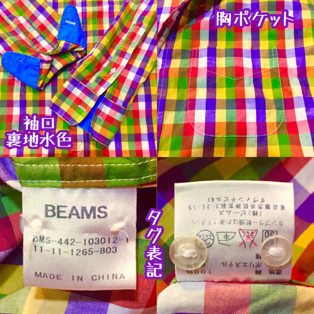 BEAMS(ビームス)の【BEAMS】レインボー チェック柄 シャツ ☆Lサイズ☆ メンズのトップス(Tシャツ/カットソー(半袖/袖なし))の商品写真