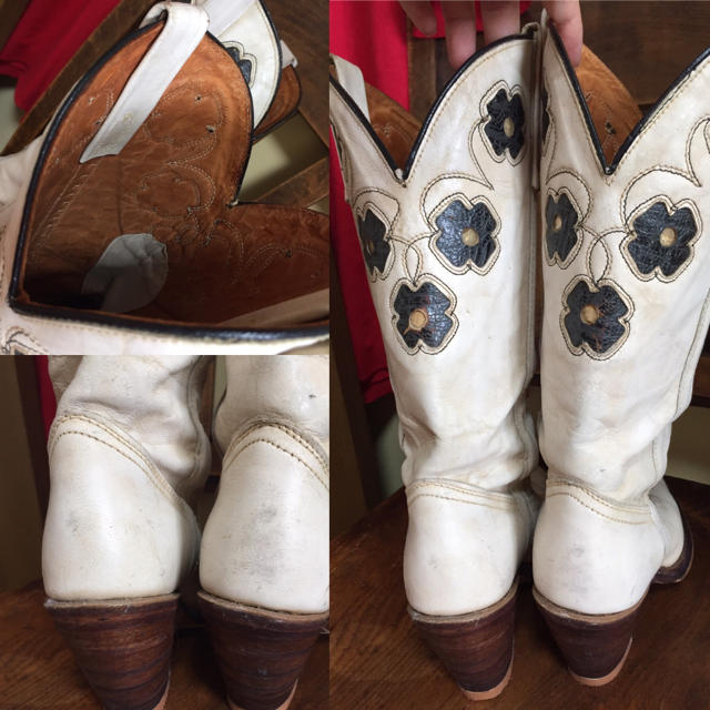 Grimoire(グリモワール)のアメリカ USA vintage 白い ウエスタンブーツ 革 ヒール脚長効果 レディースの靴/シューズ(ブーツ)の商品写真