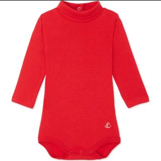 プチバトー(PETIT BATEAU)の18m 新品 プチバトー レッド 赤 裏起毛タートルネック長袖ボディ(シャツ/カットソー)