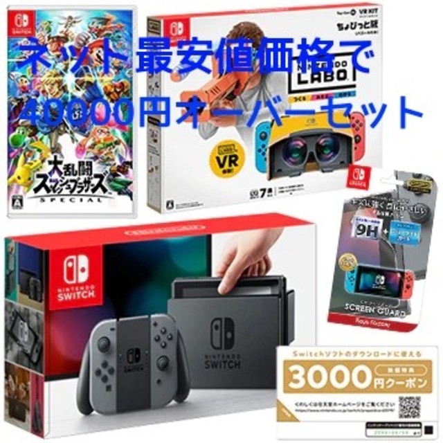 ニンテンドーSWITCH +液晶保護フィルム+VR KIT+スマブラ