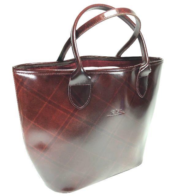 LONGCHAMP - 【美品】ロンシャン エナメルレザートートバッグ ボルドー・チェック柄