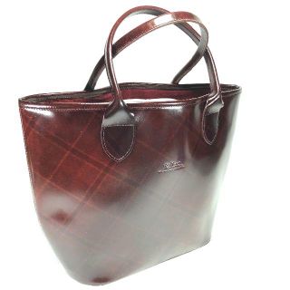 ロンシャン(LONGCHAMP)の【美品】ロンシャン エナメルレザートートバッグ ボルドー・チェック柄(トートバッグ)