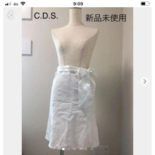 シーディーエスベーシック(C.D.S BASIC)のC.D.S. コットンレーススカート 裏地付き 新品未使用(ひざ丈スカート)