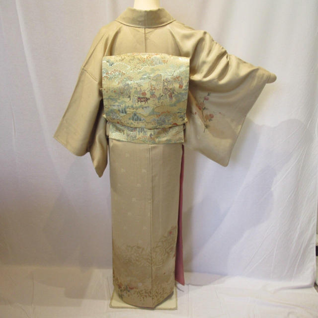 78 中古品 正絹 訪問着 袷きもの 刺繍加工 ボカシ染 共八掛生地