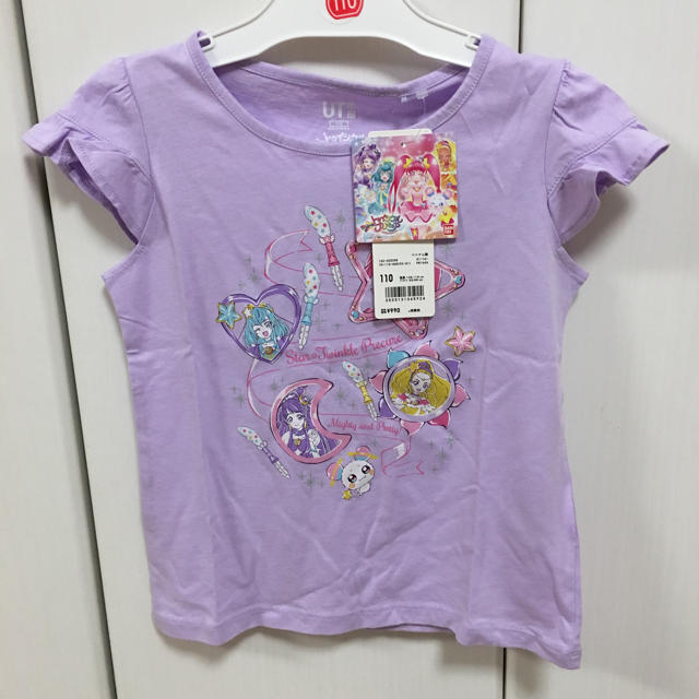 UNIQLO(ユニクロ)のスタートゥインクルプリキュア UNIQLO 紫 tシャツ プリキュア 110 キッズ/ベビー/マタニティのキッズ服女の子用(90cm~)(Tシャツ/カットソー)の商品写真