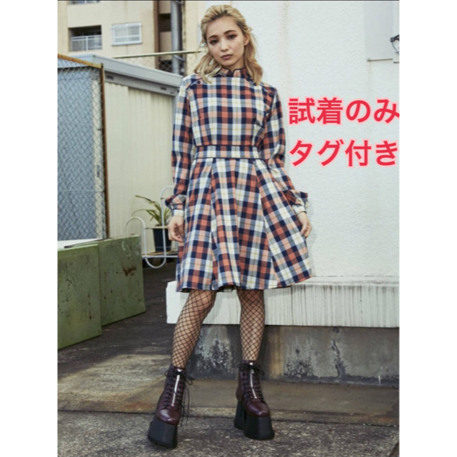 PAMEO POSE(パメオポーズ)のタグ付き★パメオポーズ Mandarin Dress Plaid オレンジ★ レディースのワンピース(ひざ丈ワンピース)の商品写真