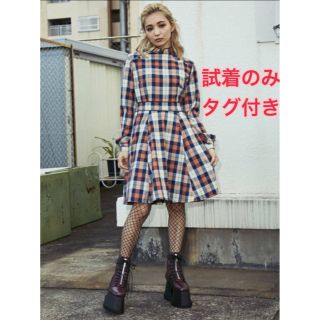 パメオポーズ(PAMEO POSE)のタグ付き★パメオポーズ Mandarin Dress Plaid オレンジ★(ひざ丈ワンピース)