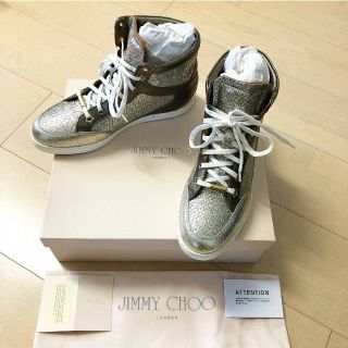 ジミーチュウ(JIMMY CHOO)の美品 JIMMY CHOO ジミーチュウ ハイカットスニーカー ゴールド系 38(スニーカー)