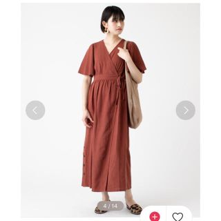 ミスティック(mystic)の(renka様専用)麻レーヨンカシュクールワンピース/レッド系(ロングワンピース/マキシワンピース)